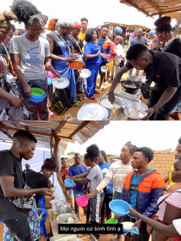  Quán cơm của Lindo nhanh chóng thu hút rất đông người mua. (Ảnh: YouTube Lindo Vlogs - Cuộc Sống ở Châu Phi)