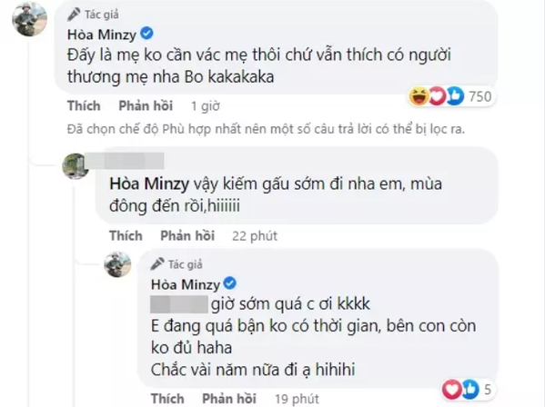  
Cư dân mạng để lại bình luận mong Hòa Minzy sớm kiếm người mới. (Ảnh: FB Hoa Minzy) - Tin sao Viet - Tin tuc sao Viet - Scandal sao Viet - Tin tuc cua Sao - Tin cua Sao