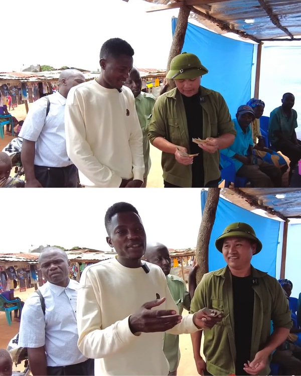  Lindo biết ơn vì dù đã từ chối nhận tiền nhưng vẫn anh được người anh thân quen cho thêm chi phí để làm ăn. (Ảnh: YouTube Lindo Vlogs - Cuộc Sống ở Châu Phi)