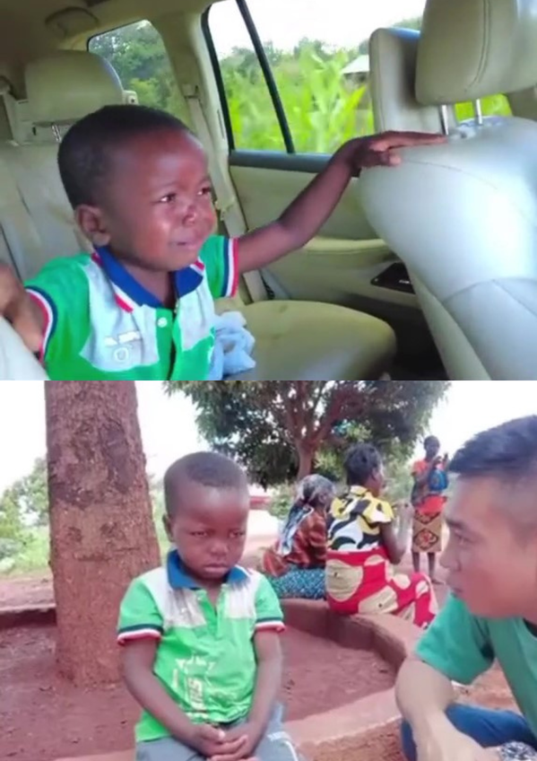  Trên đường đưa chú Tiến ra sân bay, cậu bé cũng khóc không ngừng. (Ảnh: TikTok Tiến Nguyễn)