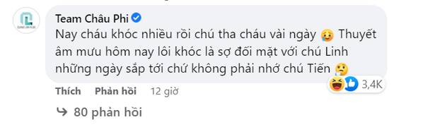  Nhiều người tranh thủ “cà khịa” Quang Linh, cho biết Lôi khóc vì sợ ở một mình với chú Linh. (Ảnh: Chụp màn hình Facebook Phạm Quang Linh)