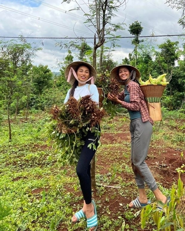         
Bảo Ngọc cùng đàn chị lên rẫy. (Ảnh: FB H'Hen Niê)