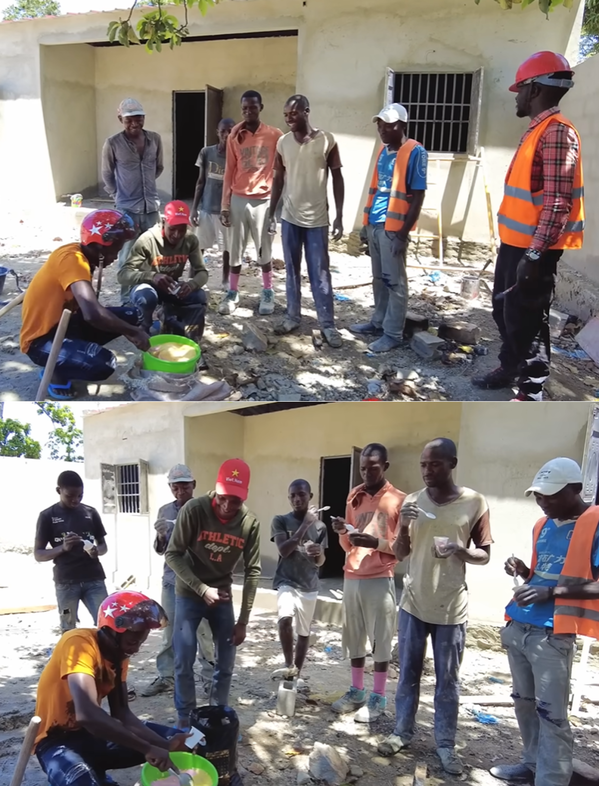  Anh cũng mang kem đến cho những người công nhân đang xây dựng trường học. (Ảnh: YouTube Lindo Vlogs - Cuộc sống ở châu Phi)