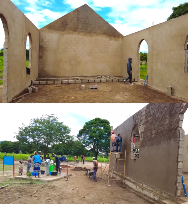  Linh Philip đi kiểm tra tiến độ xây dựng nhà thờ của các anh em tại xóm nghèo Xoambanda. (Ảnh: YouTube Linh Philip Vlogs - Cuộc Sống ở Châu Phi)