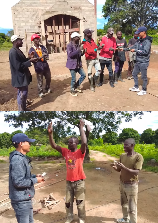  Mọi người vui mừng nhảy múa khi được nhận lương sớm cũng như tiền tháng thứ 13. (Ảnh: YouTube Linh Philip Vlogs - Cuộc Sống ở Châu Phi)