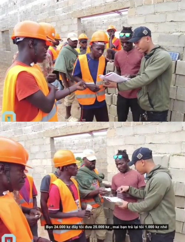  Ai cũng hào hứng đợi nhận tiền lương của mình. (Ảnh: YouTube Quang Linh Vlogs - Cuộc Sống ở Châu Phi)