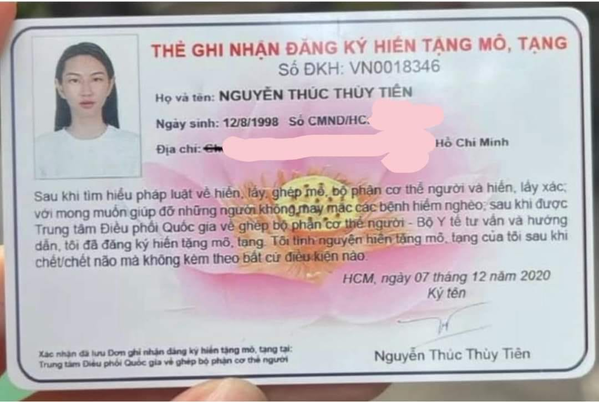  
Nàng hậu đăng ký hiến tạng từ năm 2020. (Ảnh: TGHH) - Tin sao Viet - Tin tuc sao Viet - Scandal sao Viet - Tin tuc cua Sao - Tin cua Sao