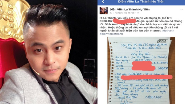  Hình ảnh trên trang page “Diễn viên La Thành nợ tiền” được chia sẻ rộng rãi trên nền tảng mạng xã hội. (Ảnh: FB Dien vien la thanh no tien) - Tin sao Viet - Tin tuc sao Viet - Scandal sao Viet - Tin tuc cua Sao - Tin cua Sao