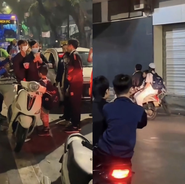 Hình ảnh gia đình Văn Quyết cùng nhau ra về trên chiếc xe máy giản dị mà ấm áp. (Ảnh: Vlog Minh Hải)