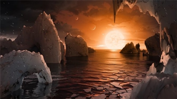Hình ảnh mô phỏng về một trong số 7 hành tinh của hệ Trappist-1. Ảnh: NASA/JPL-Caltech