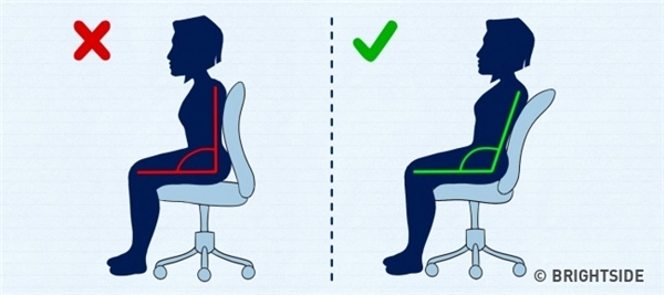 
Tư thế ngồi không chính xác: Ngồi không đúng tư thế sẽ khiến cột sống cùng các cơ quan nội tạng bị lệch và mất cân xứng, vì thế bạn nên điều chỉnh ghế ngồi và tư thế ngồi để sức khỏe không bị ảnh hưởng. Cách điều chỉnh như sau: