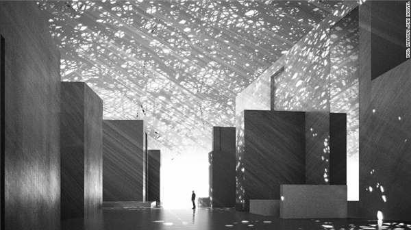 
Louvre Abu Dhabi được thiết kế dựa trên địa lý và lịch sử của vùng đất này. Mái vòm khổng lồ trên đầu bằng kim loại, có thiết kế rỗ như tổ ong, cung cấp nguồn ánh sáng tự nhiên cho dãy hành lang rộng lớn bên trong.