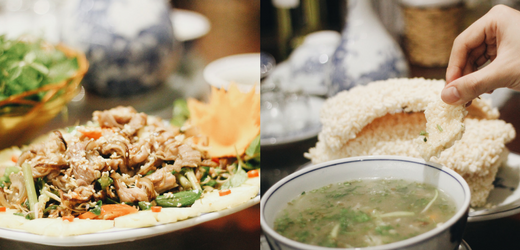 Thịt dê núi và cơm cháy là hai đặc sản bạn nhất định phải thử khi đến Ninh Bình. (Ảnh: Facebook @HangMua.Official)
