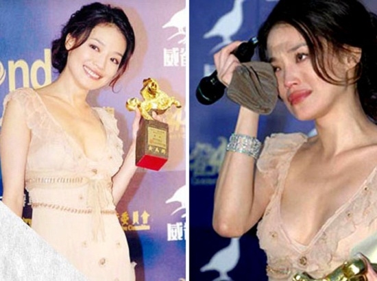 
Nữ diễn viên xúc động khi nhận được giải thưởng Kim Mã năm 2005. Đây là lần đầu cô được công nhận năng lực ở dòng phim chính thống.