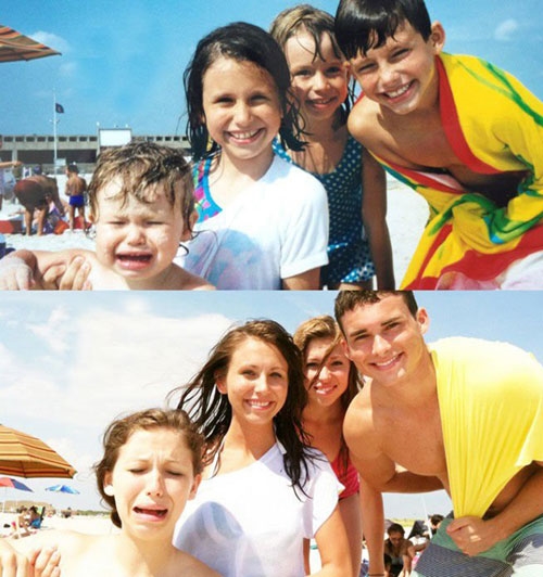 
Bốn anh chị em tái hiện lại kỷ niệm thơ ấu ​khi đi tắm biển.