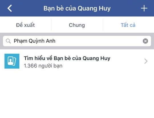 
Từ trang cá nhân của Quang Huy, cộng đồng mạng không tìm ra bạn chung là Phạm Quỳnh Anh, làm dấy lên nghi ngờ cặp đôi có trục trặc trong hôn nhân. - Tin sao Viet - Tin tuc sao Viet - Scandal sao Viet - Tin tuc cua Sao - Tin cua Sao
