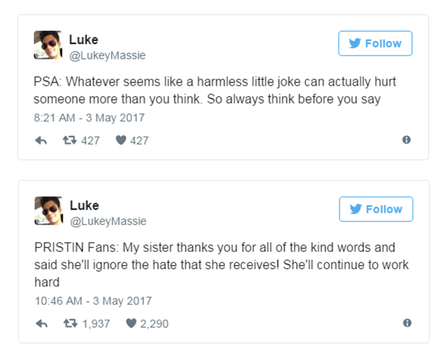 
Luke cũng không quên thay mặt em gái gửi lời cảm ơn đến các fan đã luôn ủng hộ cô.