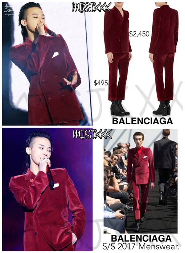 
Được biết, bộ vest lịch lãm này của G-Dragon là một sản phẩm thuộc thương hiệu thời trang nổi tiếng Balenciaga. Chiếc áo có giá 2.450 USD (khoảng 56 triệu VNĐ) và chiếc quần "rẻ" hơn một chút khi có giá 495 USD (11 triệu VNĐ). Được biết, cả hai sản phẩm này hiện tại đã "cháy hàng".