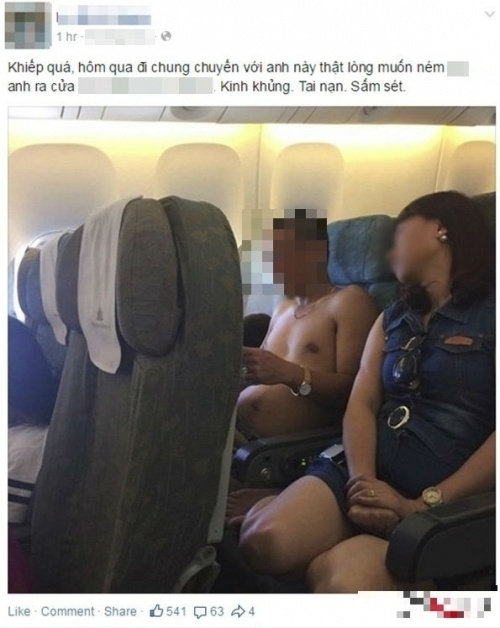 Hình ảnh về người đàn ông cởi trần được chụp lại trong một chuyến bay từ TP. Hồ Chí Minh đến Hà Nội cũng khiến nhiều người giật mình.