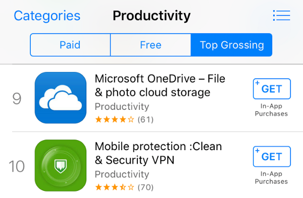 
 Mobile protection:Clean & Security VPN là phần mềm productivity từ Việt Nam có doanh thu cao thứ 10 từ Apple Store. 