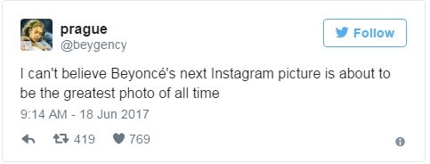 
"Tôi không thể tin rằng bức ảnh tiếp theo trên Instagram của Beyoncé sẽ trở thành bức ảnh tuyệt vời nhất mọi thời đại". (Ảnh chụp màn hình)