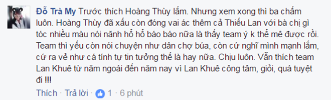 
Đại đa số netizon Việt đều cho rằng siêu mẫu đã quá tự tin đến độ thiếu đi sự tinh tế, thậm chí cô còn bị nhận xét là có phần "chợ búa" trong những phát ngôn của mình.

Một số bình luận từ ý kiến trái chiều không ủng hộ Hoàng Thùy.