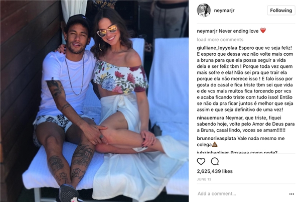 
Neymar khoe ảnh đi nghỉ của cả hai vào 2 tuần trước. 