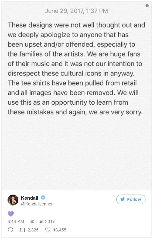 
Kendall đăng tải lời xin lỗi đến những người đã chịu tổn thương và gia đình của nghệ sĩ.