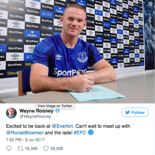 
Rooney thông báo chính thức trên trang Twitter cá nhân.