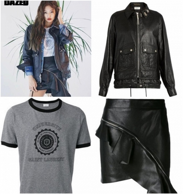 
Oversized Leather Jacket 3879 USD, skirt 2850 USD, T-shirt 241 USD, tất cả đều thuộc thương hiệu Saint Laurent cùng tổng giá 160 triệu đồng.