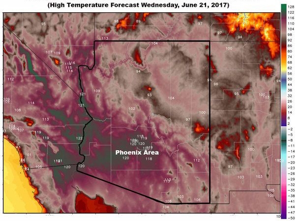 
Đây là biểu đồ nhiệt của Arizona, nơi chỉ có một màu đỏ rực như cháy rừng.
