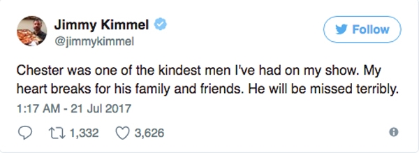 
Những lời tiếc thương của MC Jimmy Kimmel.