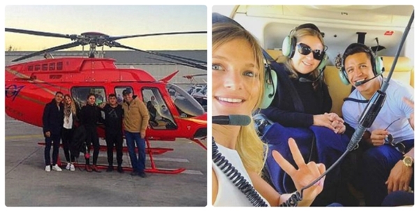 
Sanchez cùng bạn gái và người thân trên chiếc trực thăng thuê riêng.