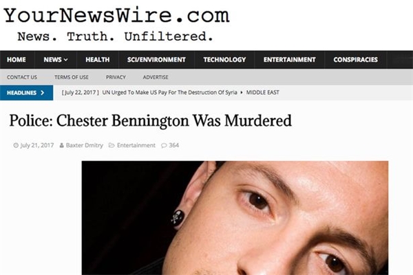 
Bài báo với tiêu đề khẳng định: cảnh sát tuyên bố Chester bị giết hại.