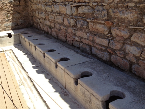 
Toilet cổ nhất (thế kỷ thứ 10 TCN): Tại tàn tích của thành phố cổ Ephesus thuộc Hy Lạp cổ đại (tỉnh İzmir, Thổ Nhĩ Kỳ ngày nay) vẫn còn sót lại hệ thống toilet dội công cộng, với hàng dãy bệ xí bằng đá có khoét lỗ tròn nằm san sát nhau. Chất thải sẽ đi theo hệ thống thoát nước đổ ra sông.
