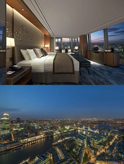 
Hình ảnh minh họa cho tầm nhìn từ suite room ra nội thành London cùng nội thất bên trong căn phòng.