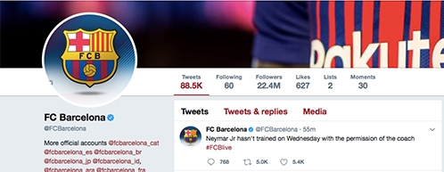 
Thông báo trên trang Twitter của Barcelona. 