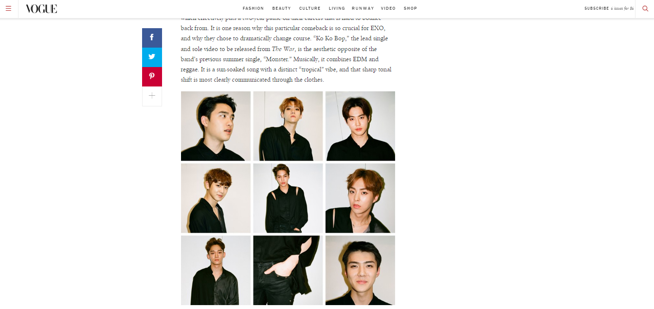 
EXO "chiễm trệ" trên trang thông tin của tạp chí nổi tiếng thế giới.