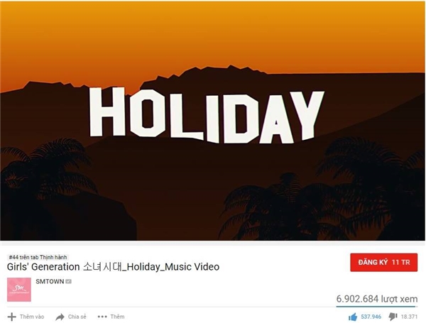 
Lượt xem cho MV Holiday mới chỉ đạt 6,9 triệu lượt.