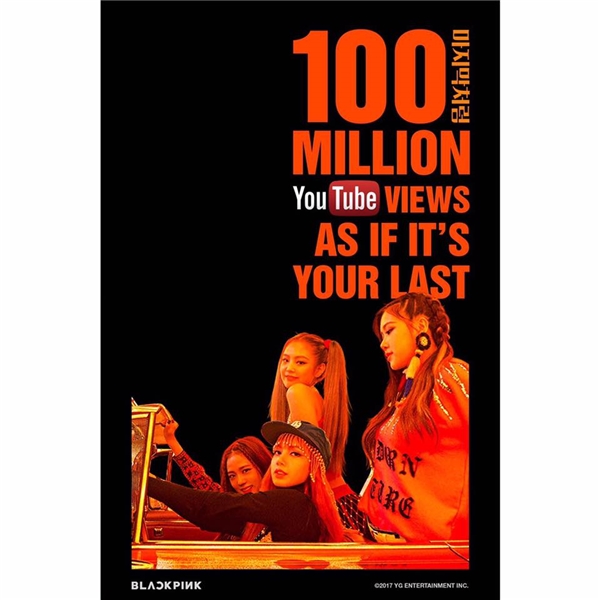 
Với thành tích 46 ngày 7 giờ 18 phút, As If Its Your Last đã trở thành MV của nhóm nhạc Kpop đạt 100 triệu views nhanh nhất.