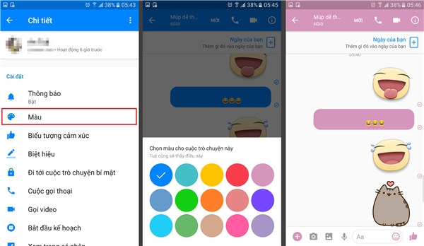 
Chọn màu mình yêu thích thì khung chat cũng trở nên dễ nhìn hơn.
