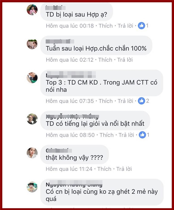 
Nhiều khán giả khẳng định Nguyễn Hợp sẽ ra về tập 10.


Thậm chí còn khẳng định 100% Nguyễn Hợp ra về tập 10.