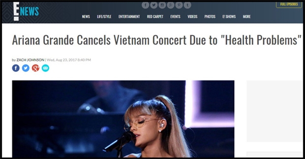 Truyền thông quốc tế đồng loạt đưa tin Ariana Grande bỏ show ở Việt Nam