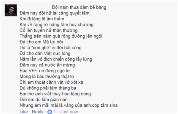 
 Bài thơ đầy tâm trạng của một NHM bóng đá Việt Nam.