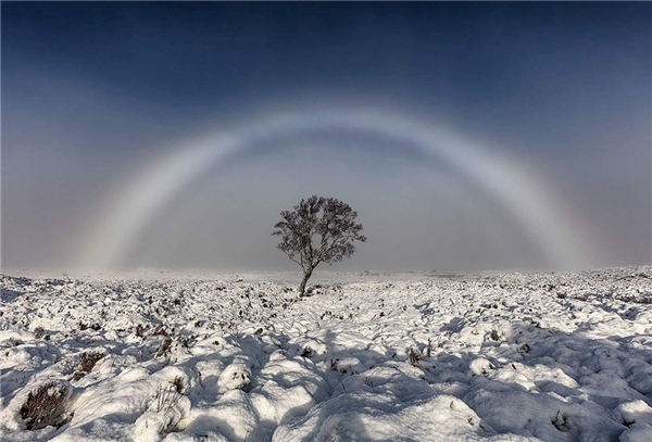  Hiện tượng cầu vồng trắng (cầu vồng sương) hiếm có xuất hiện ở Rannoch Moor, Scotland.