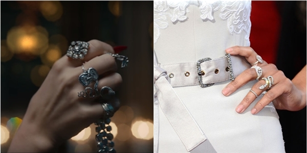 
Riêng chiếc nhẫn hình rắn mà Taylor Swift đeo bên tay trái được các fan tinh mắt phát hiện là trông giống chiếc nhẫn minh tinh Zoe Saldana từng đeo ở lễ trao giải Oscar 2013. Bên tay phải, Taylor cũng đeo một chiếc nhẫn với họa tiết đồng bộ.