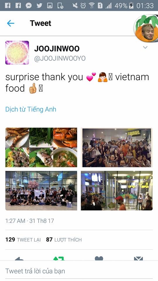 
Không quên gửi lời cám ơn đến người hâm mộ Việt Nam.