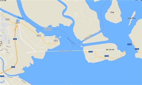 
Cầu vượt biển Tân Vũ - Lạch Huyện nối quận Hải An với huyện đảo Cát Hải. Ảnh: Google Maps.
