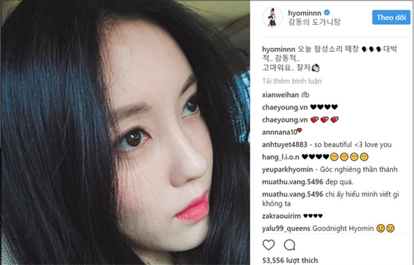 
Hyomin cám ơn khán giả trên Instagram.