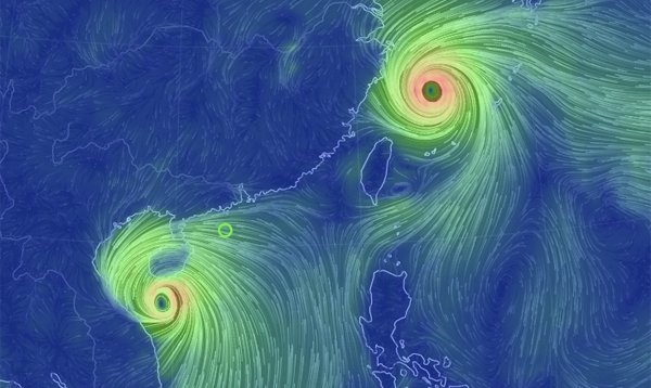 
So sánh trường gió bão số 10 và siêu bão Talim đang đổ bộ vào Nhật Bản, Trung Quốc. Ảnh Trung tâm Khí tượng Thủy văn Trung Ương